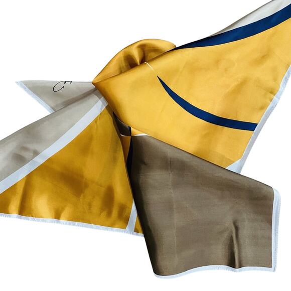 100% Acetate Square Scarf by Beeline Made In Italy Mod Tan Cream Gold 30" Square - Picture 4 of 7